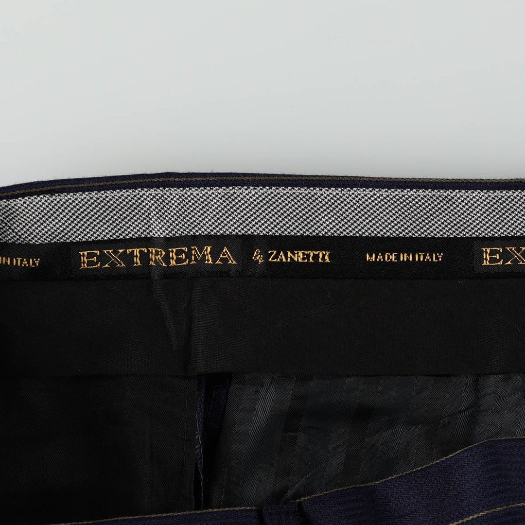 EXTREMA by ZANETTI Stripe Pattern Multi-Stripe Three-Pleat Slacks Pants, Made in Italy, Men's Size W33 (approx.) unclear navy blue type Vintage Second Hand