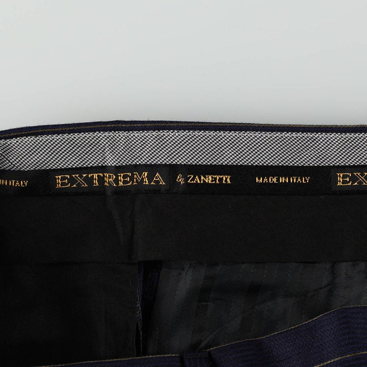 EXTREMA by ZANETTI Stripe Pattern Multi-Stripe Three-Pleat Slacks Pants, Made in Italy, Men's Size W33 (approx.) unclear navy blue type Vintage Second Hand