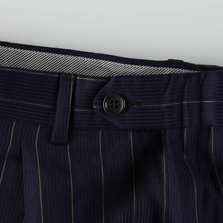 EXTREMA by ZANETTI Stripe Pattern Multi-Stripe Three-Pleat Slacks Pants, Made in Italy, Men's Size W33 (approx.) unclear navy blue type Vintage Second Hand