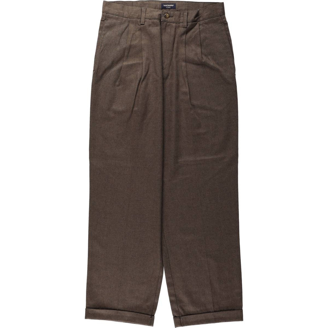 90'S Dockers Khakis all-over print two-pleat cotton slacks pants, men's size W31 (approx.), vintage. cotton walnut Vintage Second Hand