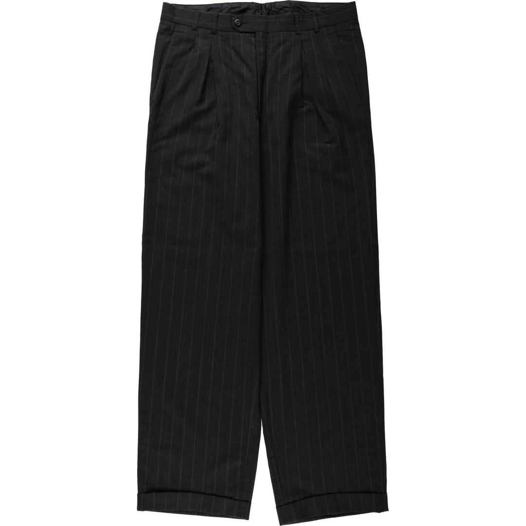 ~90'S Stripe Pattern Two-pleat Slacks Pants Men's W34 Vintage unclear black type Vintage Second Hand