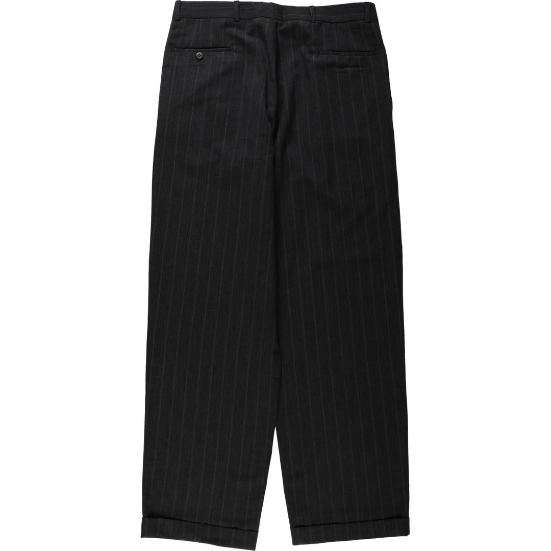 ~90'S Stripe Pattern Two-pleat Slacks Pants Men's W34 Vintage unclear black type Vintage Second Hand