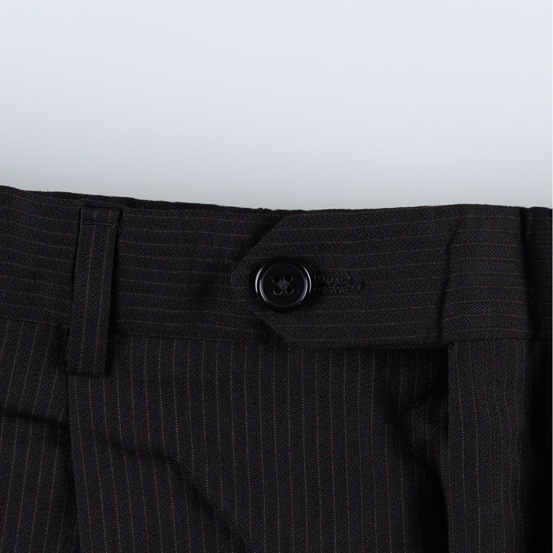 ~1990'S GIANNI UOMO Stripe Pattern Two-Pleat Wool Trousers Slacks Men's W34 (approx.) Vintage wool black type Vintage Second Hand