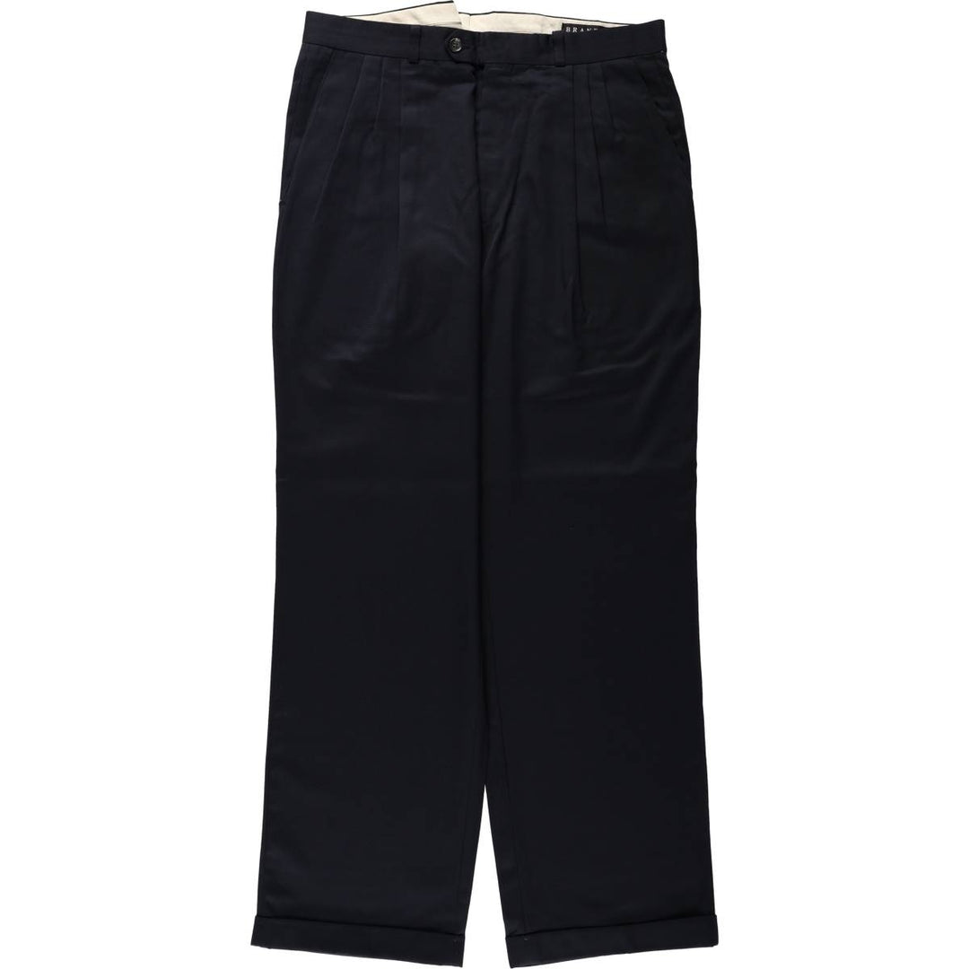 BRANDINI Three-Pleat Wool Trousers/Slacks, Made in Canada, Men's W35 (approx.) wool navy blue type Vintage Second Hand