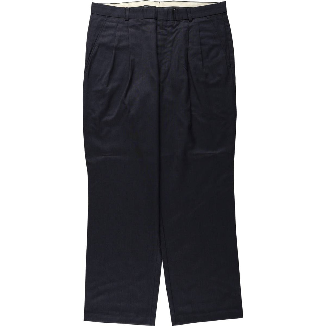 Signature Series Stripe Pattern Two-Pleat Wool Trousers/Slacks, Made in Canada, Men's W35 (approx.) wool navy blue type Vintage Second Hand