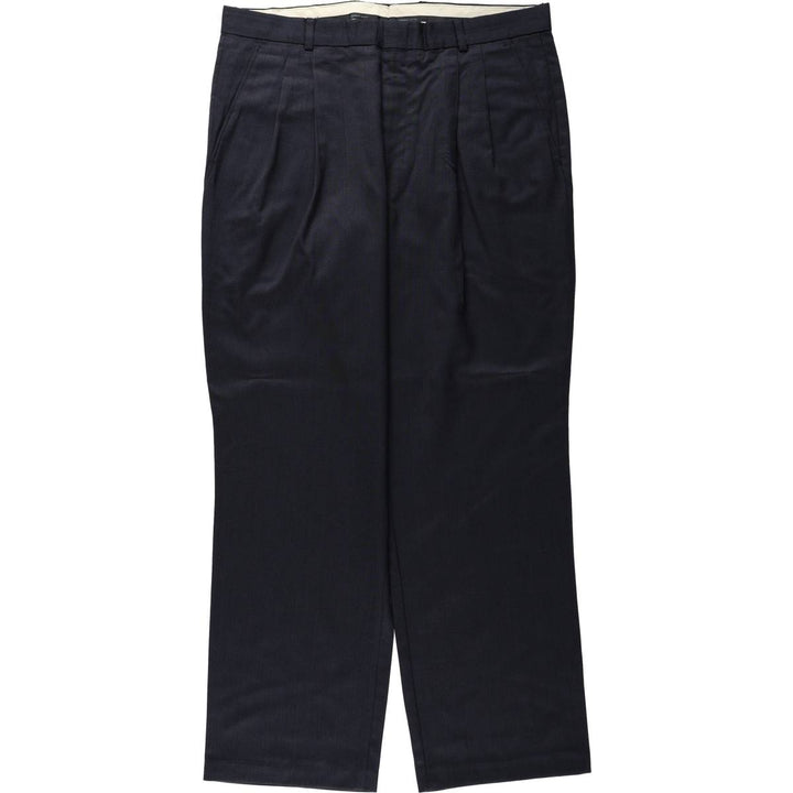 Signature Series Stripe Pattern Two-Pleat Wool Trousers/Slacks, Made in Canada, Men's W35 (approx.) wool navy blue type Vintage Second Hand