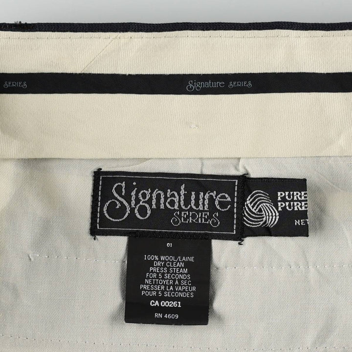 Signature Series Stripe Pattern Two-Pleat Wool Trousers/Slacks, Made in Canada, Men's W35 (approx.) wool navy blue type Vintage Second Hand