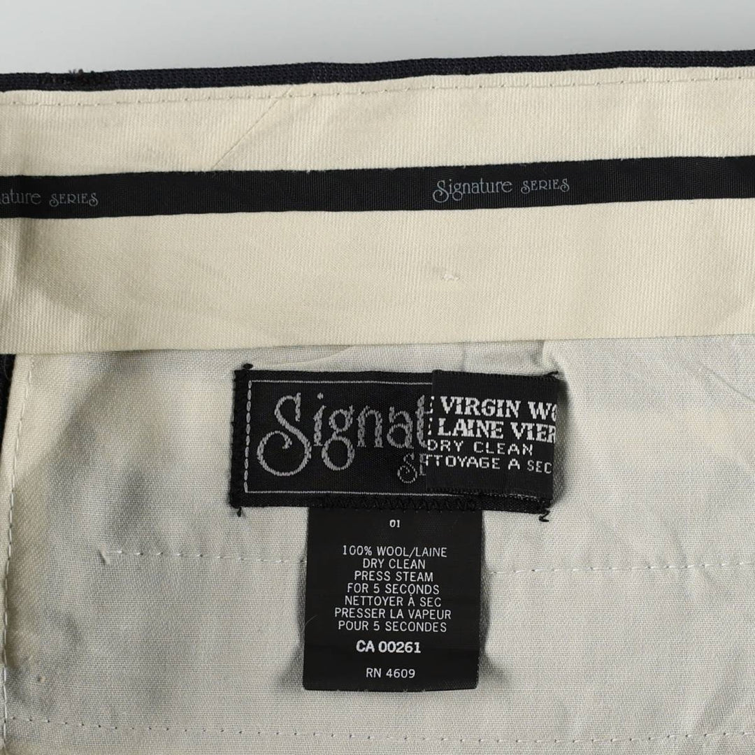 Signature Series Stripe Pattern Two-Pleat Wool Trousers/Slacks, Made in Canada, Men's W35 (approx.) wool navy blue type Vintage Second Hand