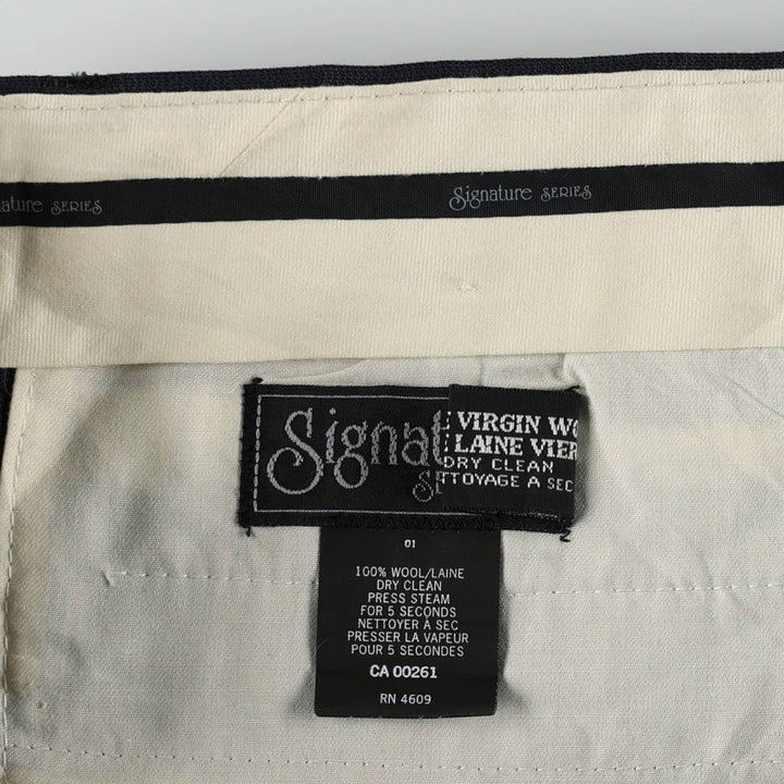 Signature Series Stripe Pattern Two-Pleat Wool Trousers/Slacks, Made in Canada, Men's W35 (approx.) wool navy blue type Vintage Second Hand