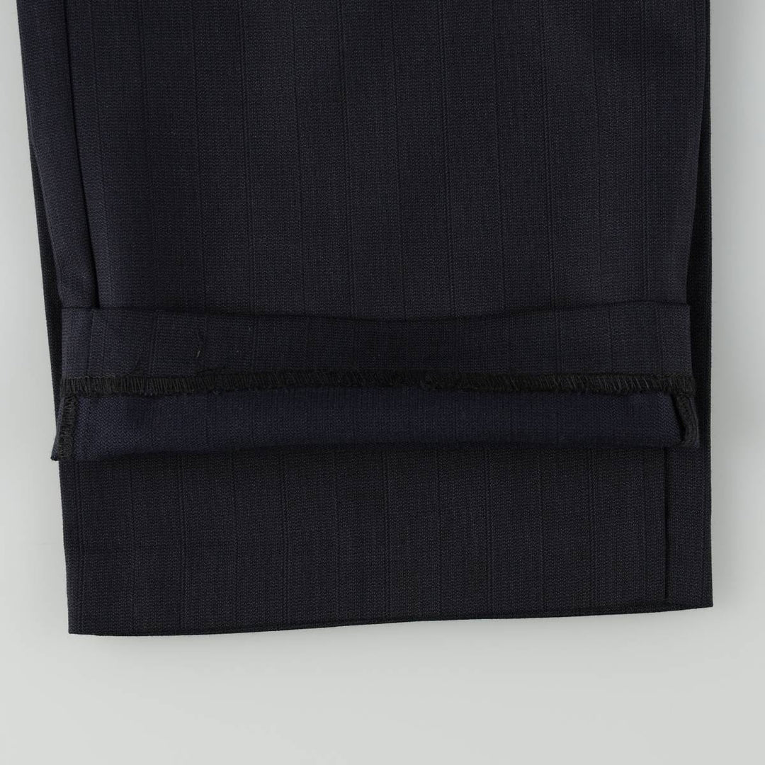 Signature Series Stripe Pattern Two-Pleat Wool Trousers/Slacks, Made in Canada, Men's W35 (approx.) wool navy blue type Vintage Second Hand