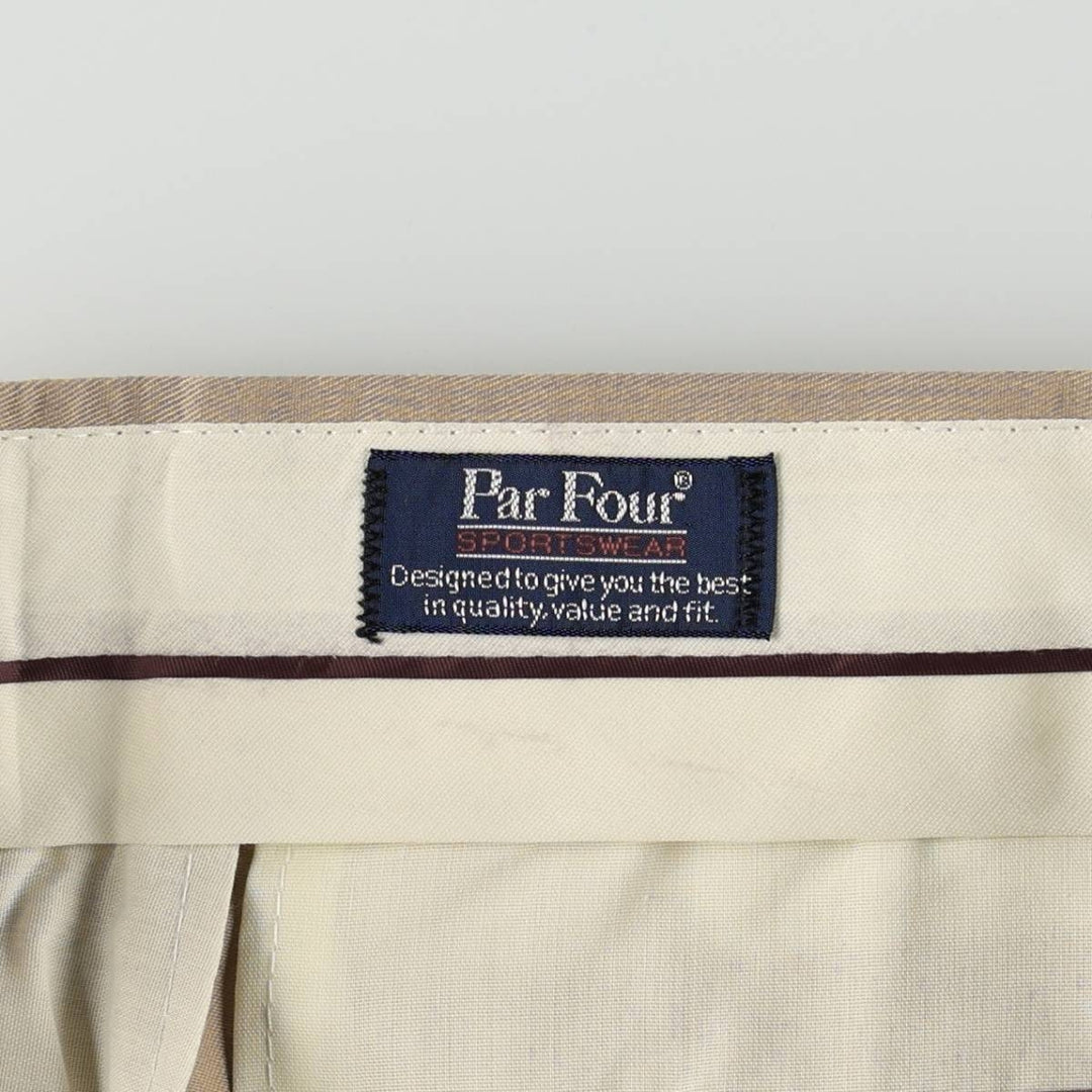 Par Four slacks pants, made in the USA, men's size W32 (approx.) unclear Beige type Vintage Second Hand