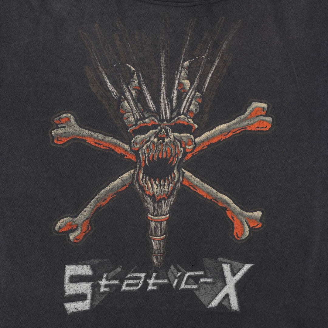 STATIC-X Skull Pattern Band T-Shirt (Men's XL equivalent) unclear black type Vintage Second Hand