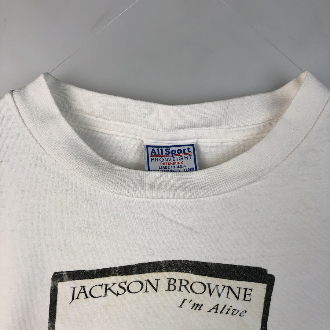 All Sport Jackson Browne Band T-Shirt, Made in USA, Men's XL equivalent. cotton white type Vintage Second Hand