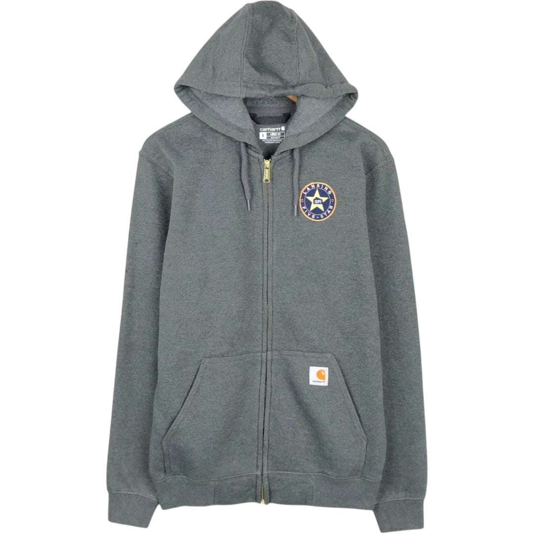Carhartt Loose Fit GPI LANSING FIVE-STAR Advertising Full-Zip Sweatshirt Hoodie (Men's Size S) cotton Charcoal Vintage Second Hand