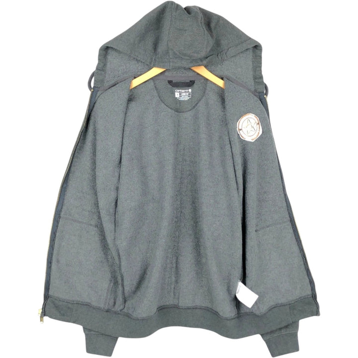 Carhartt Loose Fit GPI LANSING FIVE-STAR Advertising Full-Zip Sweatshirt Hoodie (Men's Size S) cotton Charcoal Vintage Second Hand
