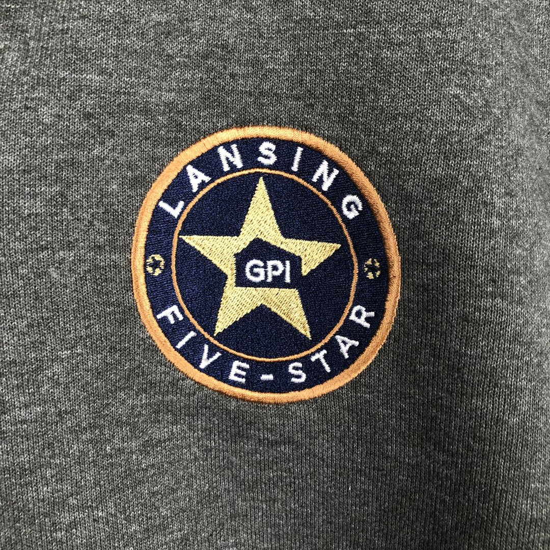 Carhartt Loose Fit GPI LANSING FIVE-STAR Advertising Full-Zip Sweatshirt Hoodie (Men's Size S) cotton Charcoal Vintage Second Hand