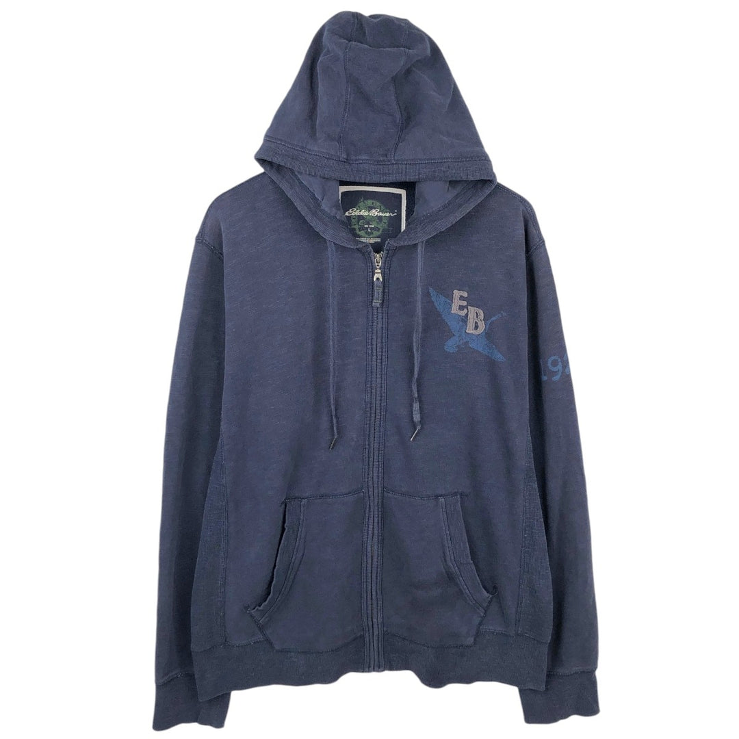 Eddie Bauer Sweatshirt Full Zip Hoodie, Men's Size L cotton navy blue type Vintage Second Hand