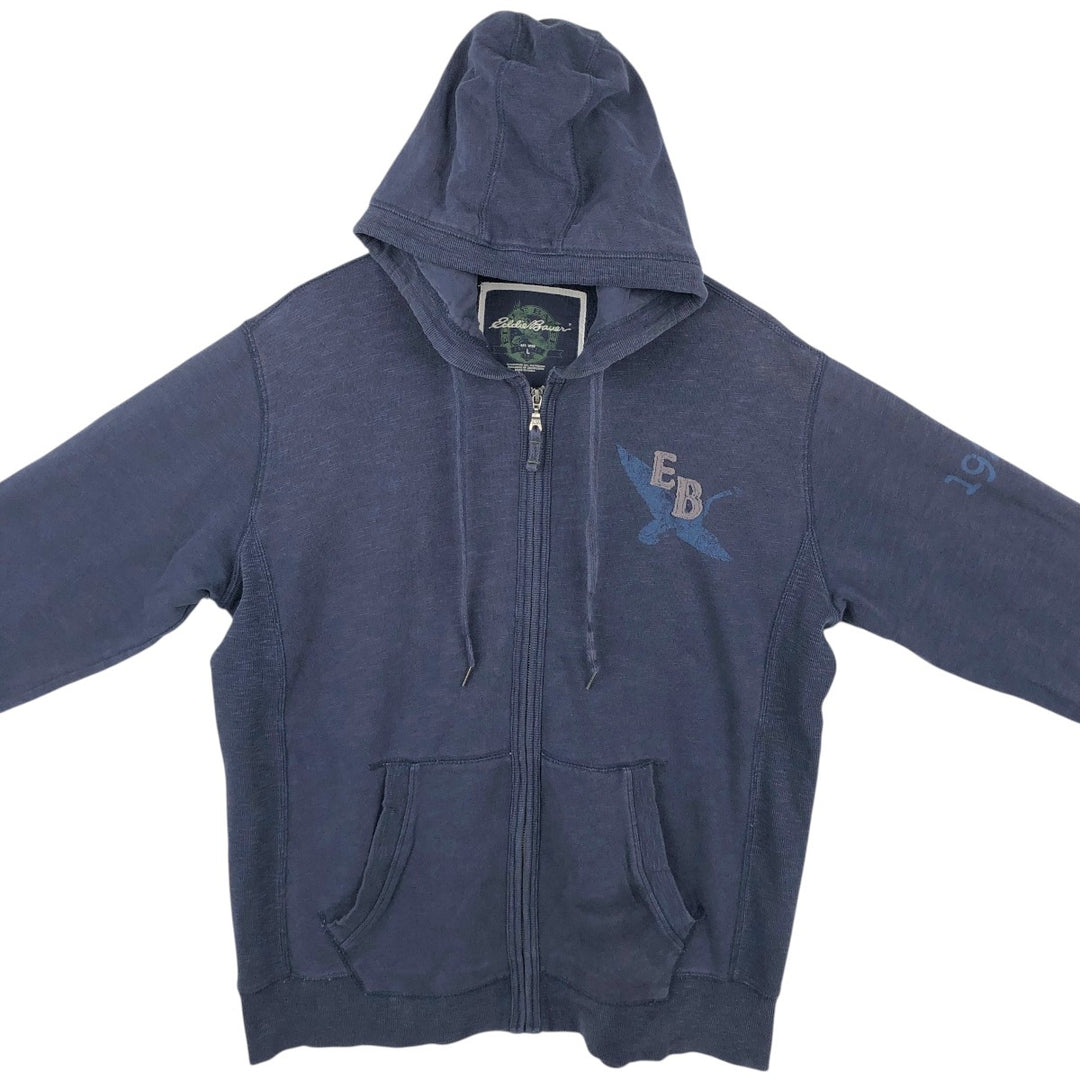 Eddie Bauer Sweatshirt Full Zip Hoodie, Men's Size L cotton navy blue type Vintage Second Hand