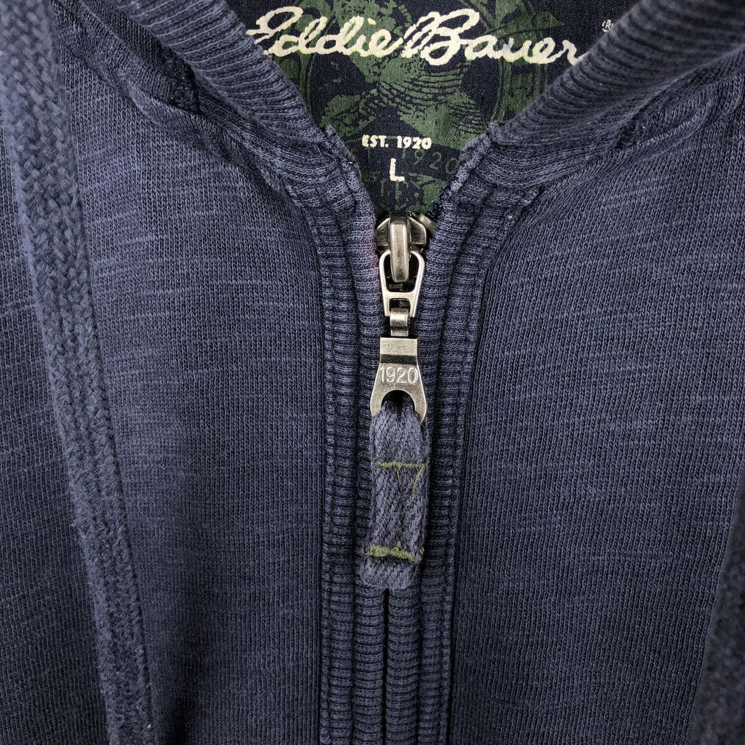 Eddie Bauer Sweatshirt Full Zip Hoodie, Men's Size L cotton navy blue type Vintage Second Hand
