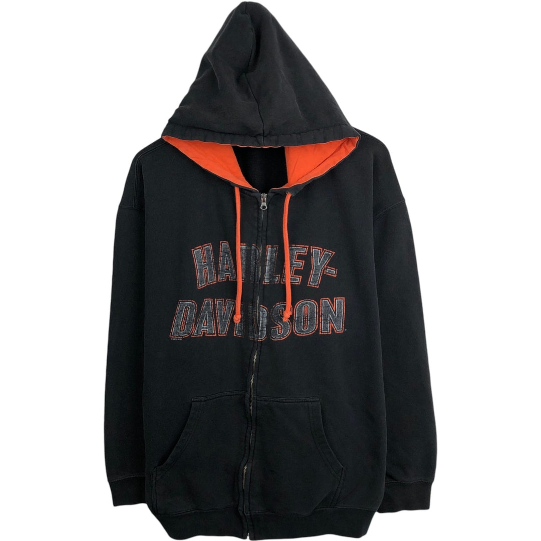Harley-Davidson Fire Pattern Full-Zip Hoodie, Men's Size L cotton black type Vintage Second Hand