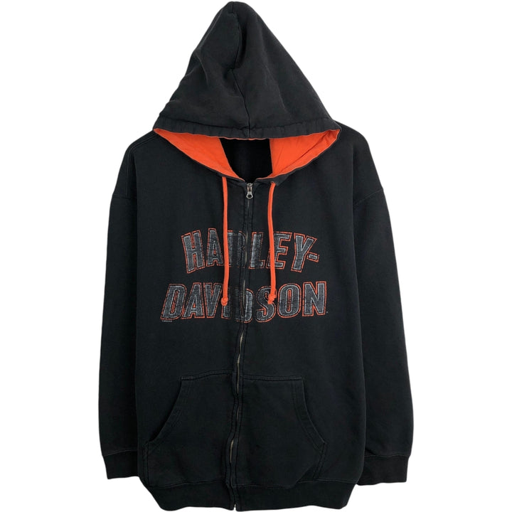 Harley-Davidson Fire Pattern Full-Zip Hoodie, Men's Size L cotton black type Vintage Second Hand