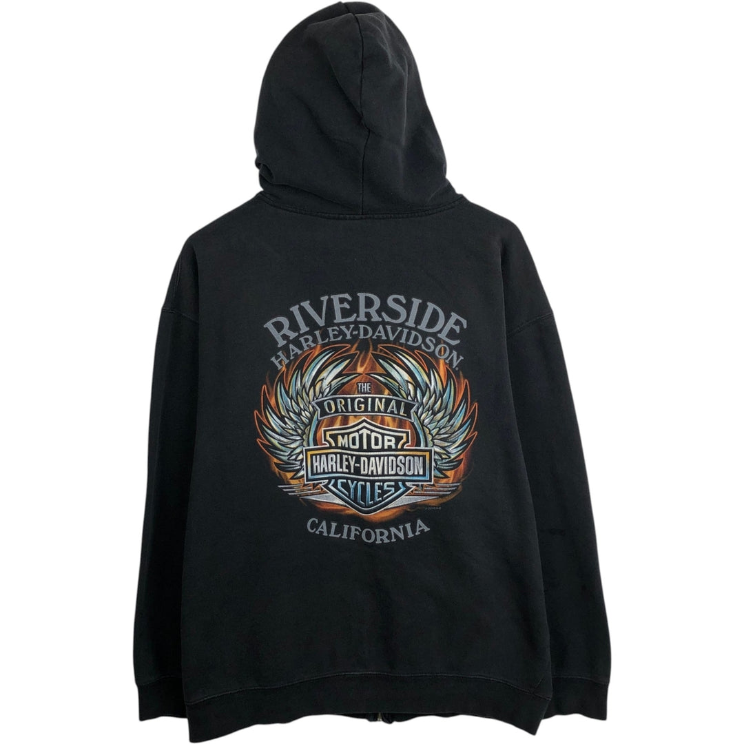 Harley-Davidson Fire Pattern Full-Zip Hoodie, Men's Size L cotton black type Vintage Second Hand
