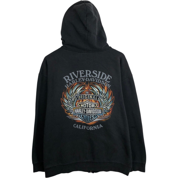 Harley-Davidson Fire Pattern Full-Zip Hoodie, Men's Size L cotton black type Vintage Second Hand