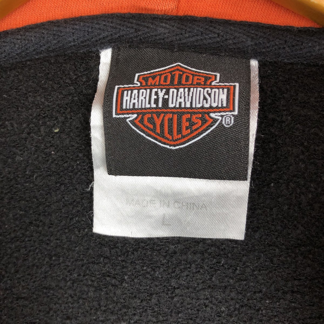 Harley-Davidson Fire Pattern Full-Zip Hoodie, Men's Size L cotton black type Vintage Second Hand