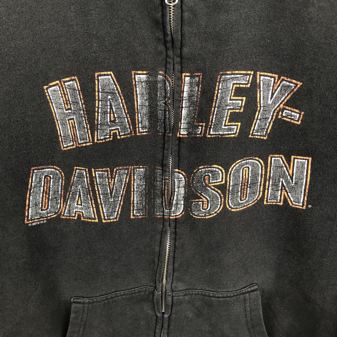 Harley-Davidson Fire Pattern Full-Zip Hoodie, Men's Size L cotton black type Vintage Second Hand