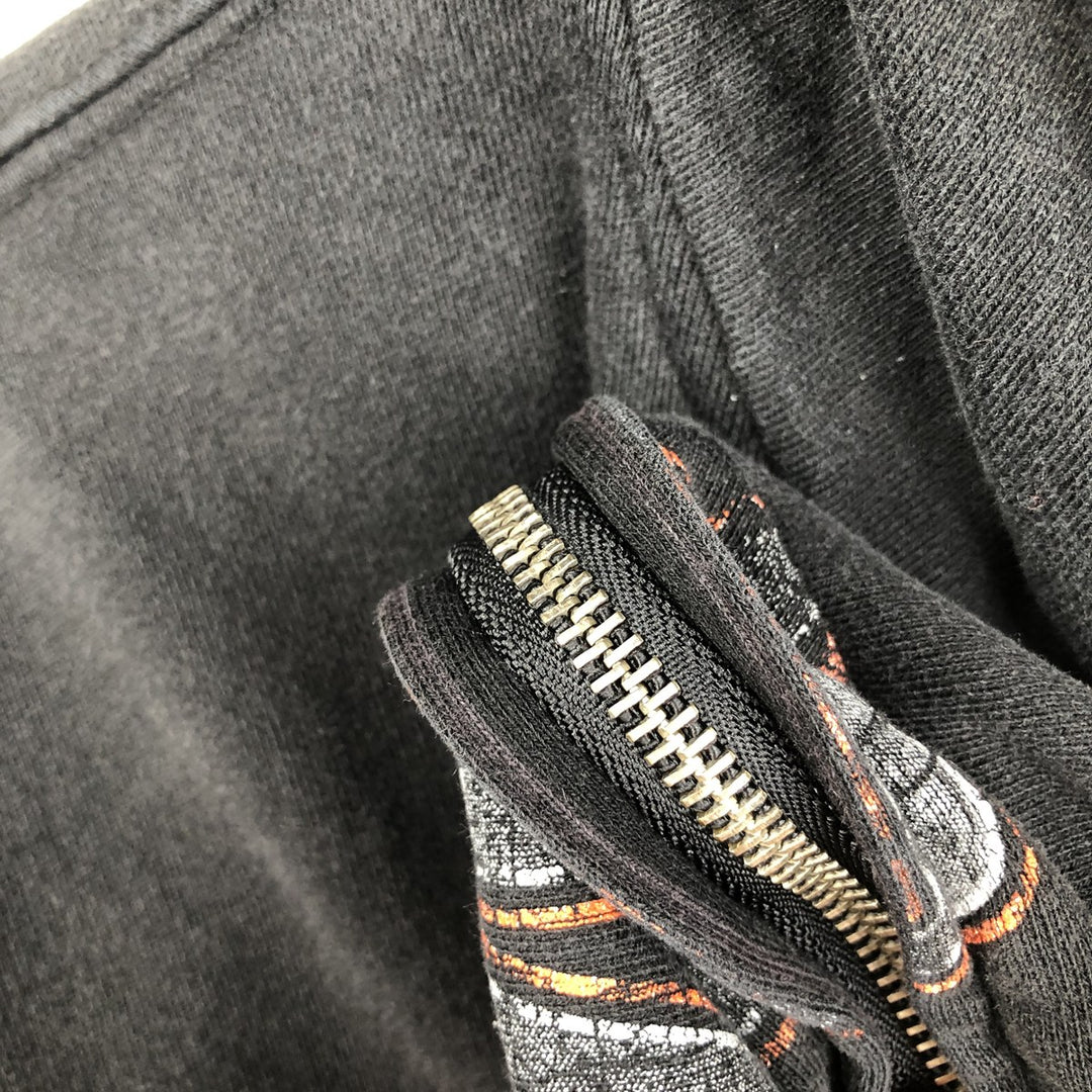 Harley-Davidson Fire Pattern Full-Zip Hoodie, Men's Size L cotton black type Vintage Second Hand