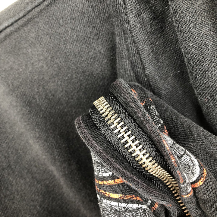 Harley-Davidson Fire Pattern Full-Zip Hoodie, Men's Size L cotton black type Vintage Second Hand