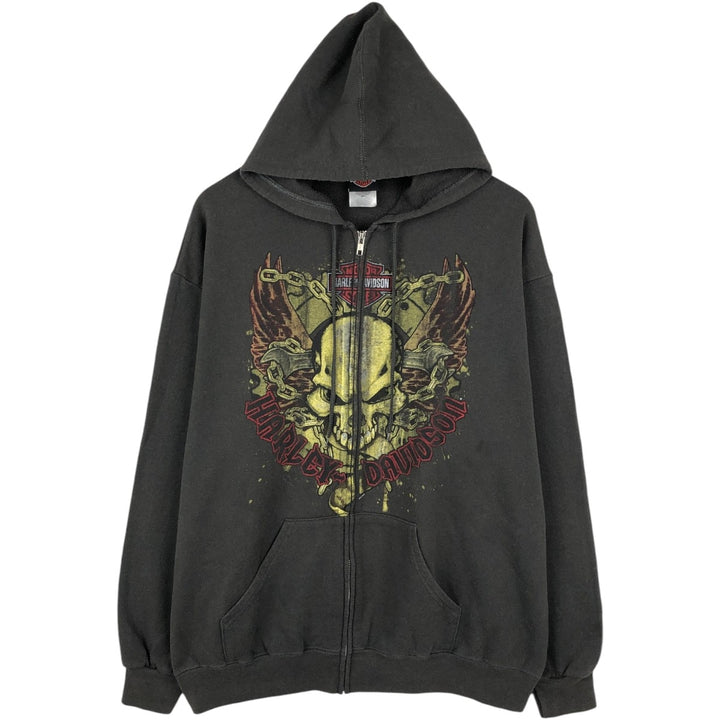 Harley-Davidson Skull Pattern Full-Zip Hoodie, Men's Size L cotton Charcoal Vintage Second Hand