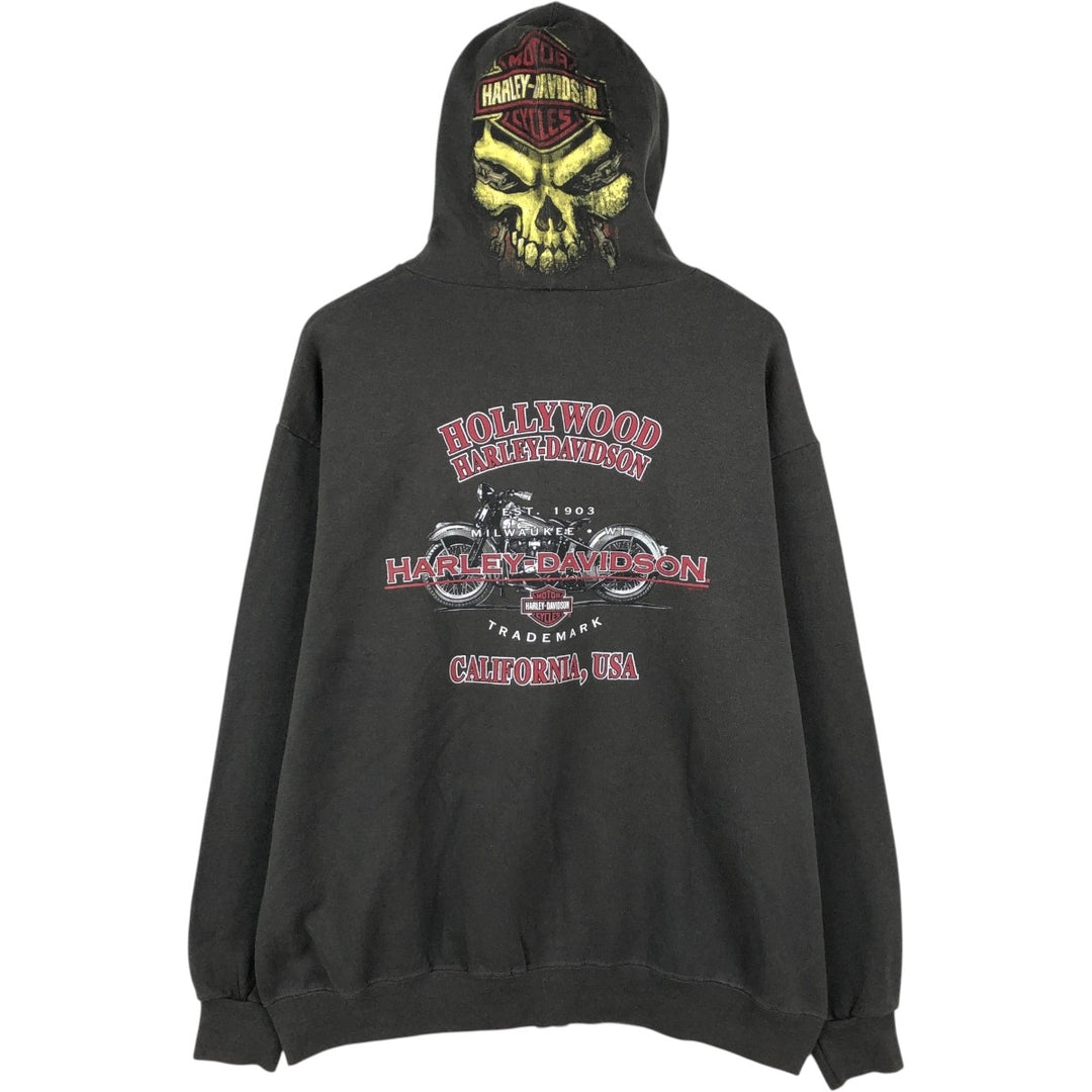 Harley-Davidson Skull Pattern Full-Zip Hoodie, Men's Size L cotton Charcoal Vintage Second Hand