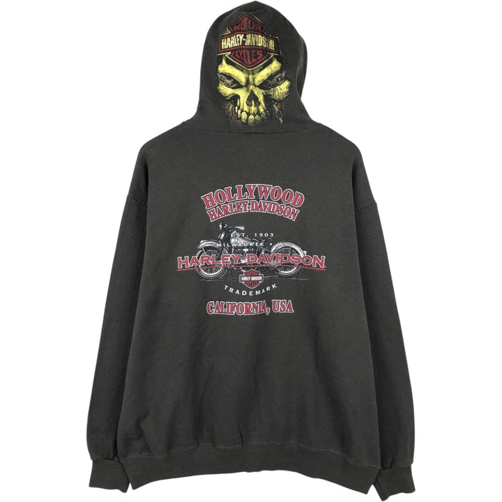 Harley-Davidson Skull Pattern Full-Zip Hoodie, Men's Size L cotton Charcoal Vintage Second Hand