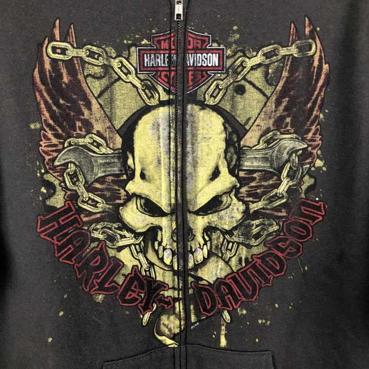 Harley-Davidson Skull Pattern Full-Zip Hoodie, Men's Size L cotton Charcoal Vintage Second Hand
