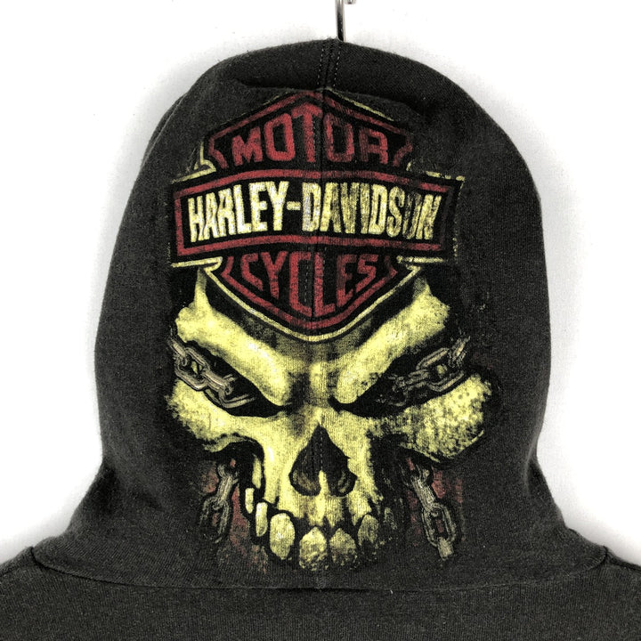 Harley-Davidson Skull Pattern Full-Zip Hoodie, Men's Size L cotton Charcoal Vintage Second Hand