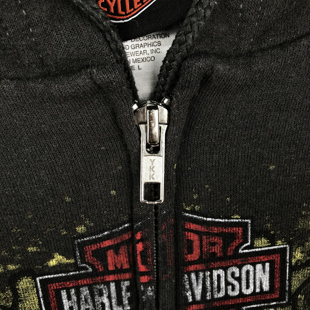 Harley-Davidson Skull Pattern Full-Zip Hoodie, Men's Size L cotton Charcoal Vintage Second Hand