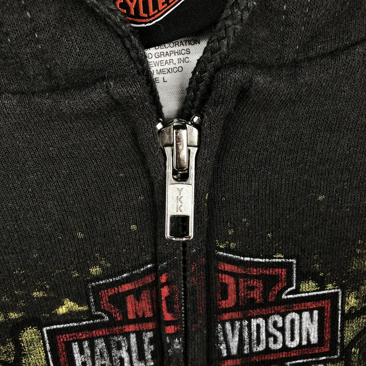 Harley-Davidson Skull Pattern Full-Zip Hoodie, Men's Size L cotton Charcoal Vintage Second Hand