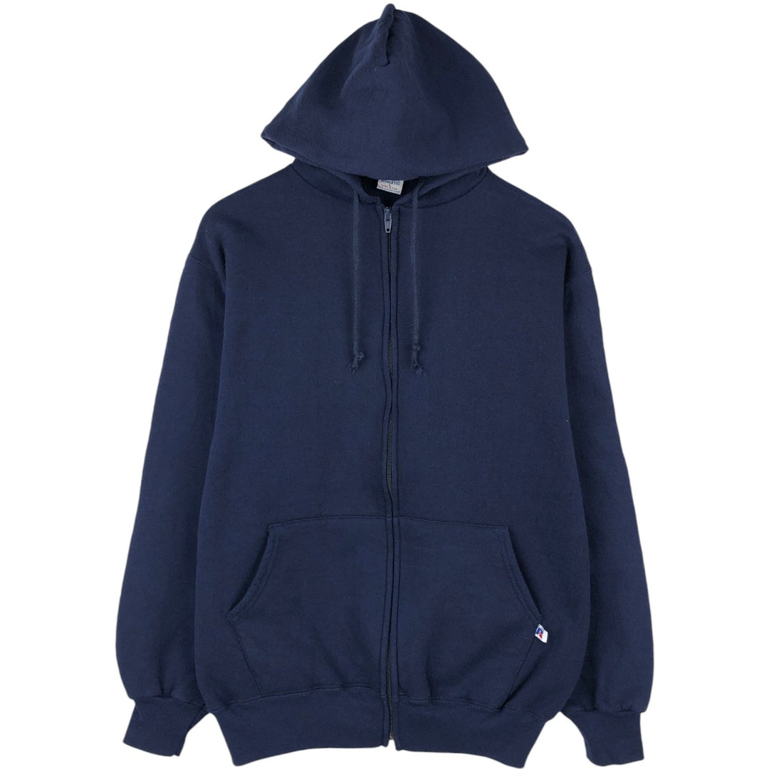 Vintage 90'S Russell Athletic full-zip sweatshirt hoodie, made in the USA, size L, men's cotton navy blue type Vintage Second Hand