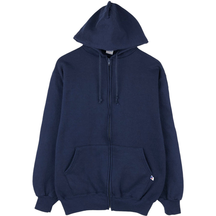 Vintage 90'S Russell Athletic full-zip sweatshirt hoodie, made in the USA, size L, men's cotton navy blue type Vintage Second Hand