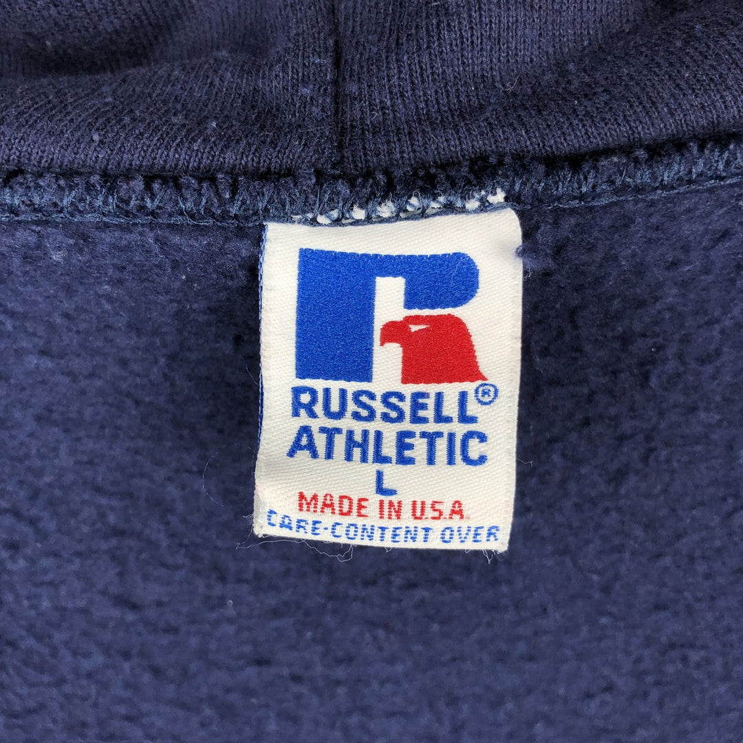 Vintage 90'S Russell Athletic full-zip sweatshirt hoodie, made in the USA, size L, men's cotton navy blue type Vintage Second Hand