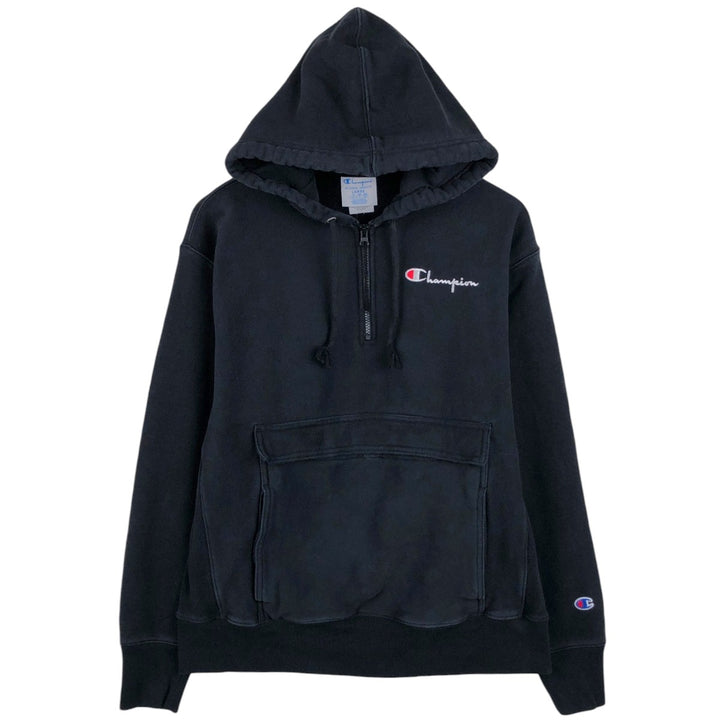 Champion Reverse Weave Half-Zip Hoodie, Men's Size L cotton black type Vintage Second Hand