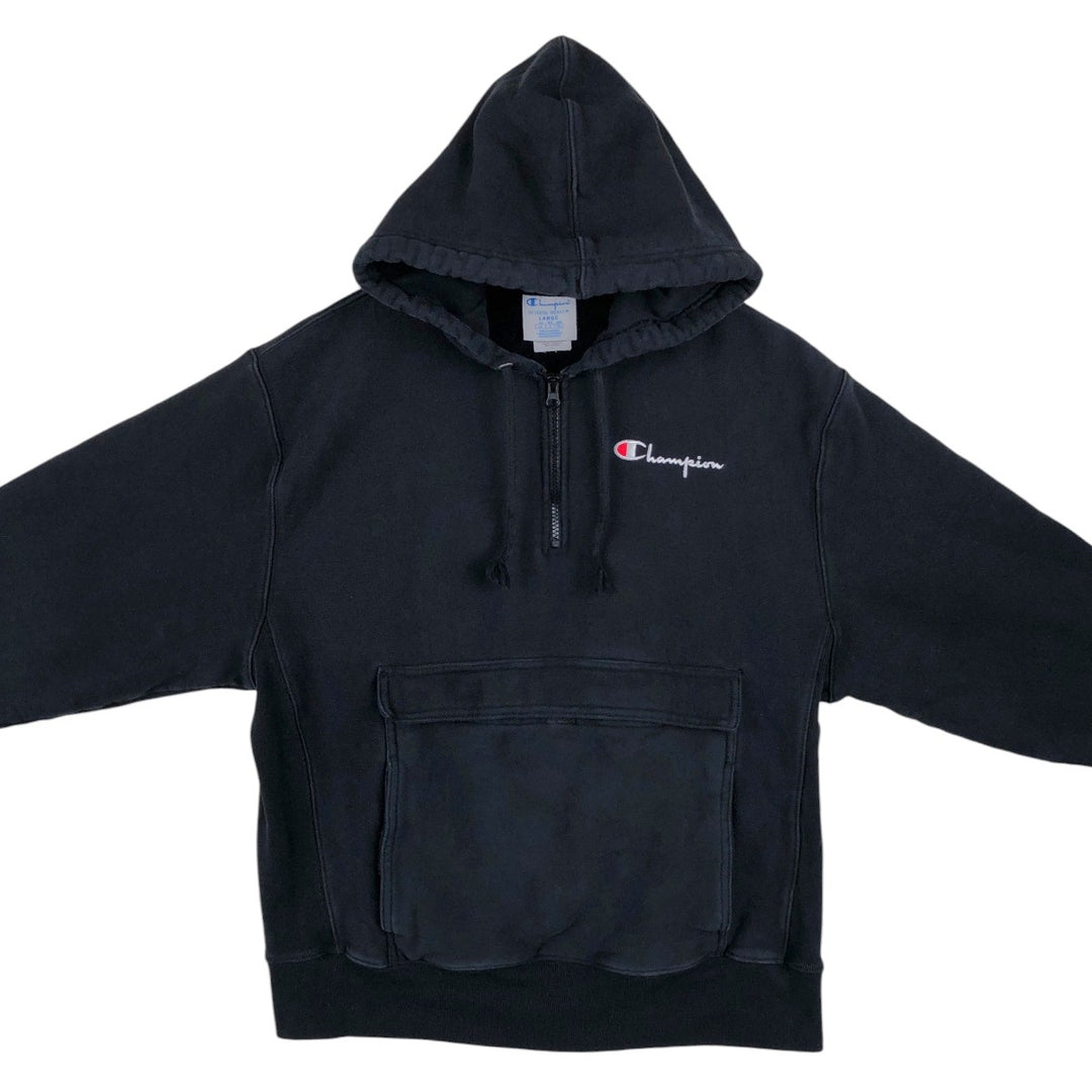 Champion Reverse Weave Half-Zip Hoodie, Men's Size L cotton black type Vintage Second Hand
