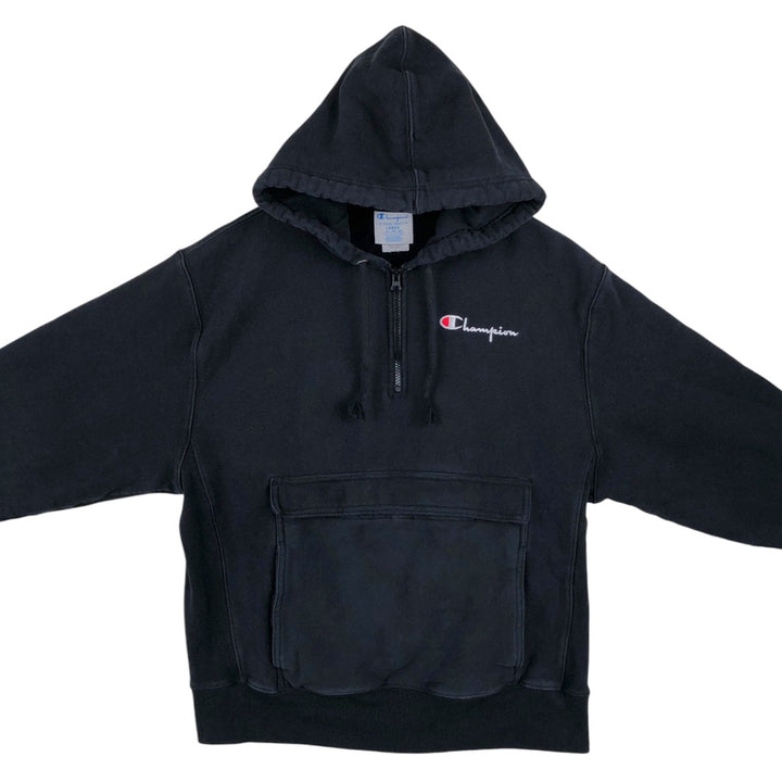 Champion Reverse Weave Half-Zip Hoodie, Men's Size L cotton black type Vintage Second Hand