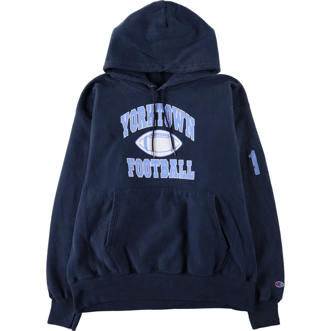 2000'S Champion PREMIUM REVERSE WEAVE Premium Reverse Weave Sweatshirt Pullover Hoodie, Men's Size L cotton navy blue type Vintage Second Hand