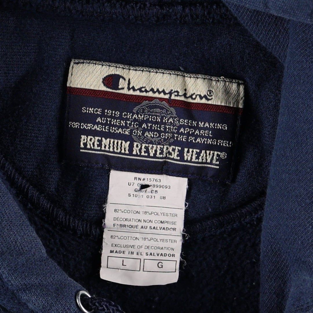2000'S Champion PREMIUM REVERSE WEAVE Premium Reverse Weave Sweatshirt Pullover Hoodie, Men's Size L cotton navy blue type Vintage Second Hand