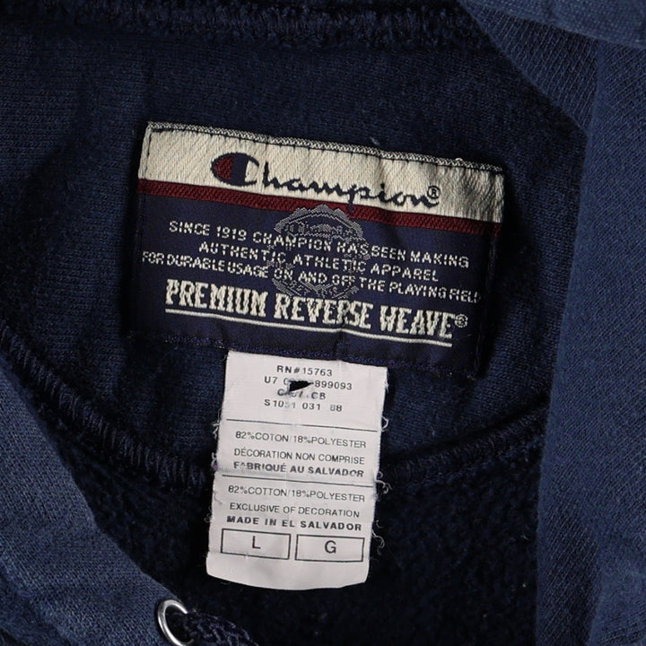 2000'S Champion PREMIUM REVERSE WEAVE Premium Reverse Weave Sweatshirt Pullover Hoodie, Men's Size L cotton navy blue type Vintage Second Hand