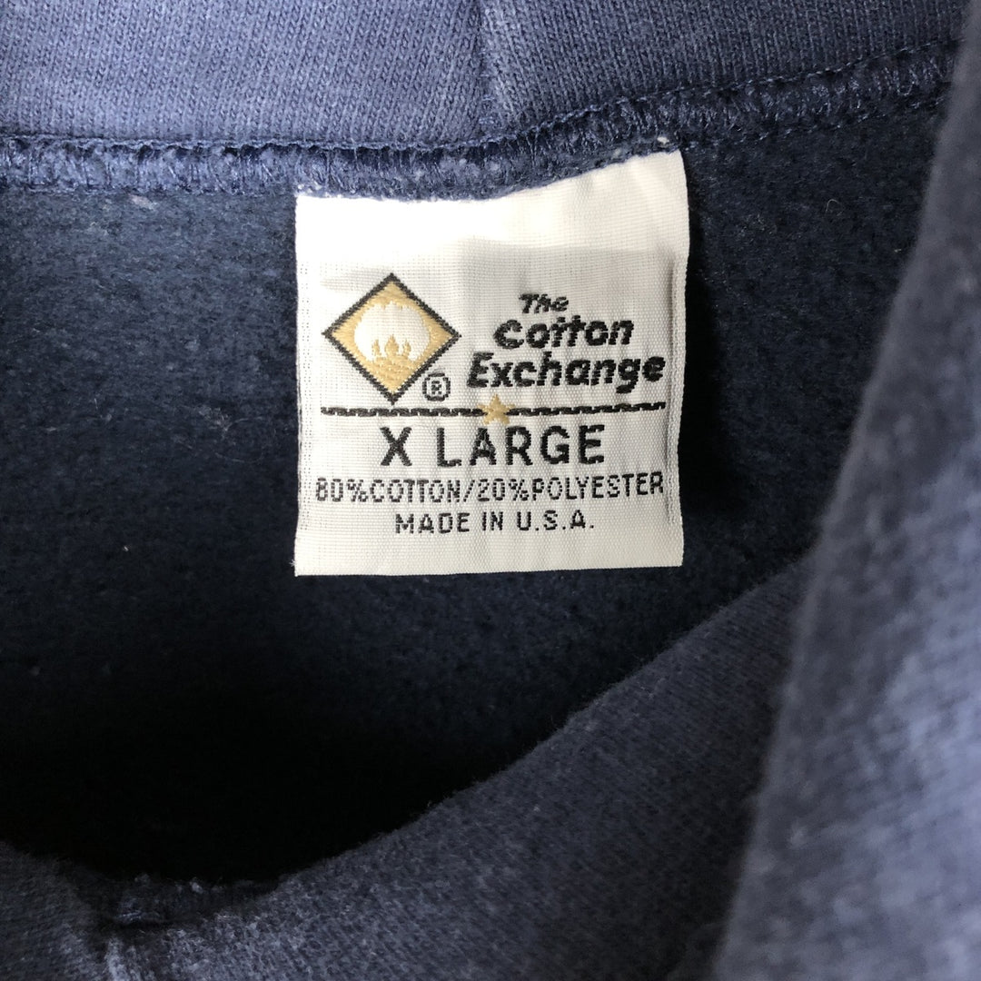90'S The Cotton Exchange College Sweatshirt Pullover Hoodie, Made in USA, Men's XL equivalent, Vintage cotton navy blue type Vintage Second Hand