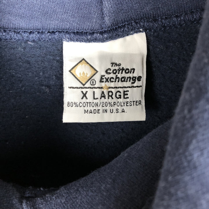 90'S The Cotton Exchange College Sweatshirt Pullover Hoodie, Made in USA, Men's XL equivalent, Vintage cotton navy blue type Vintage Second Hand