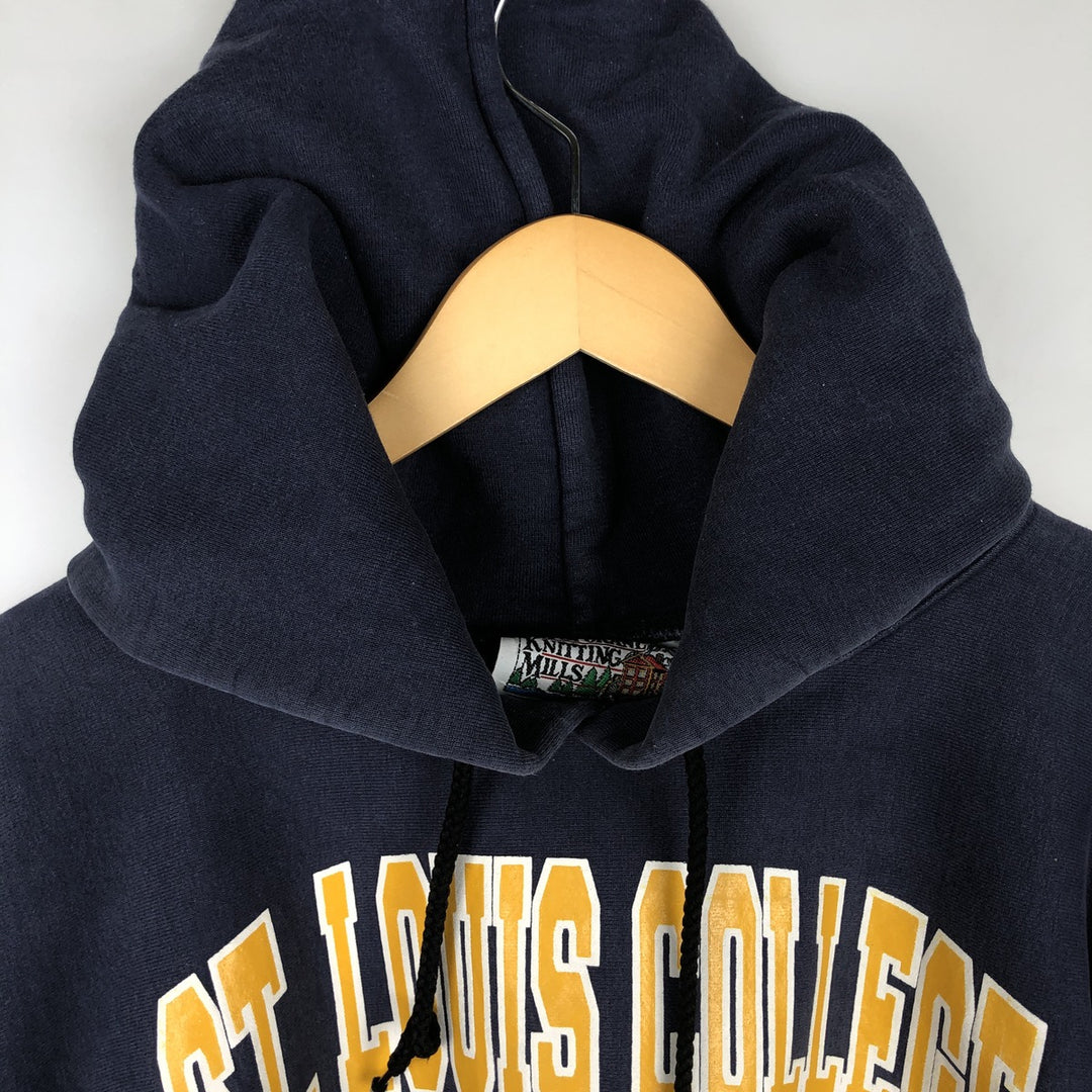 80s-90'S Mt Spokane Knitting Mills College Sweatshirt Pullover Hoodie, Men's XXL equivalent, Vintage cotton navy blue type Vintage Second Hand